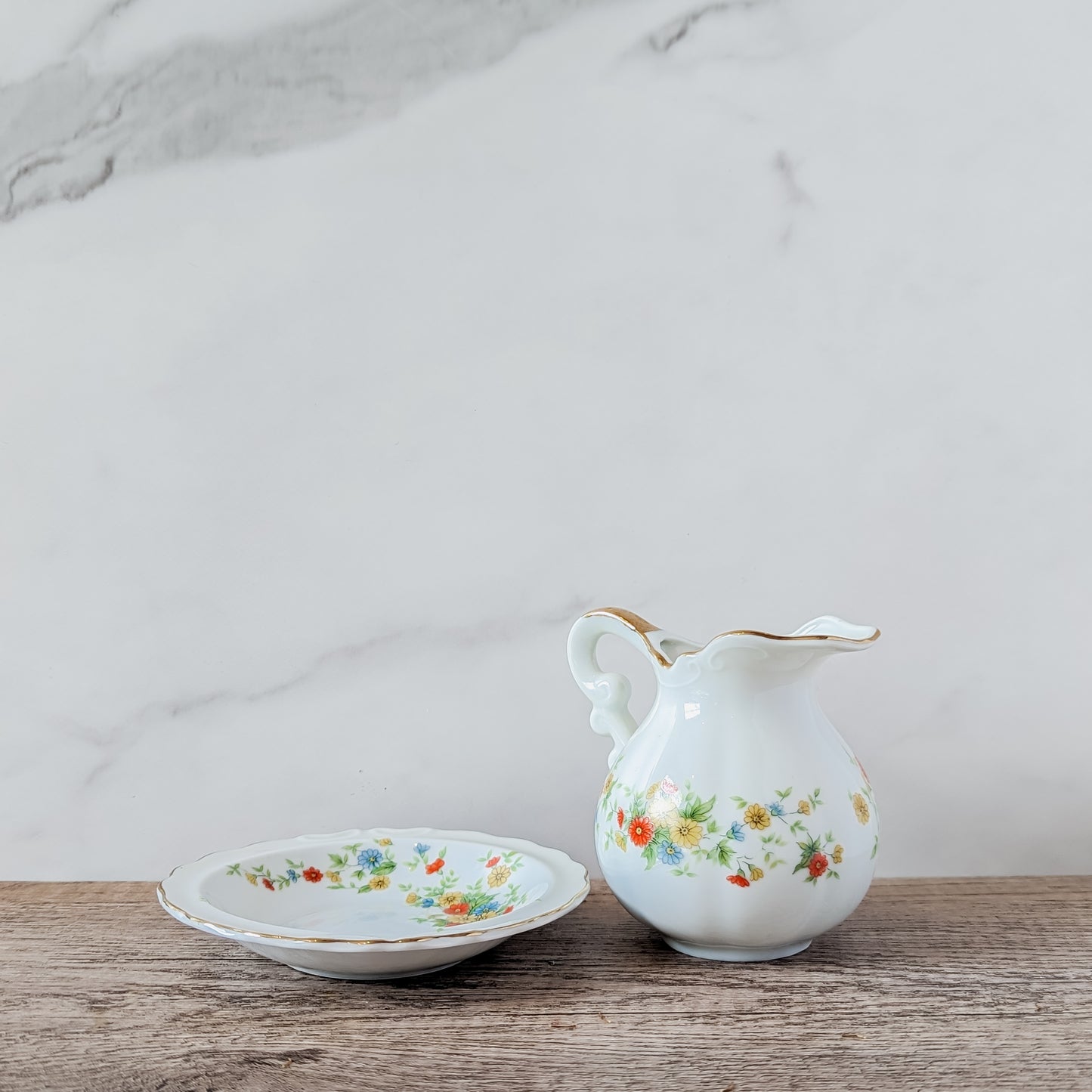 Hand-Painted Lefton China Creamer and Butter Pat (small flower bundle included!)