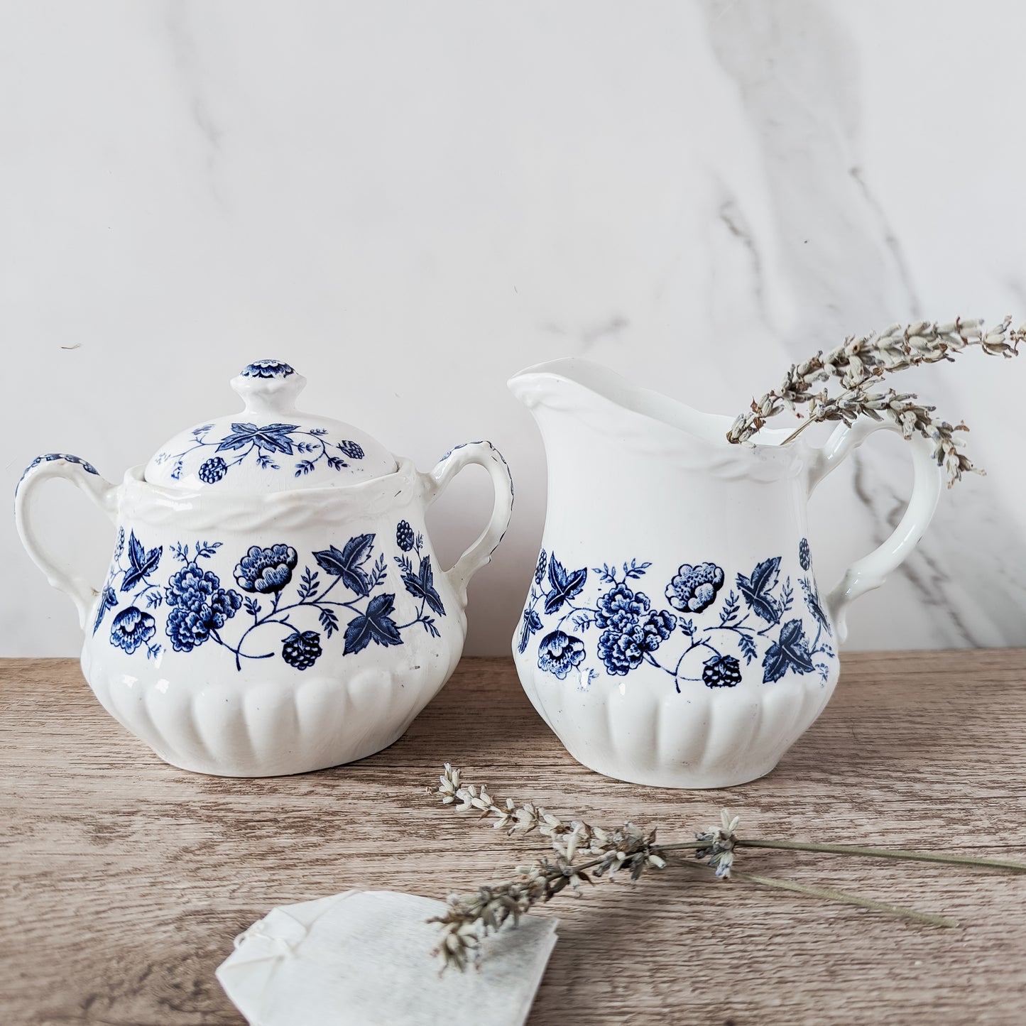 W.H. Grindley "Old Chelsea" Sugar and Creamer Ironstone