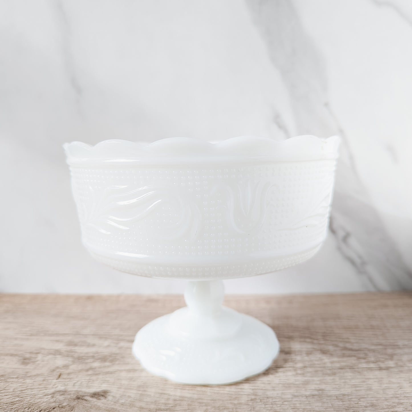 E.O Brody Milk Glass Pedastal Bowl