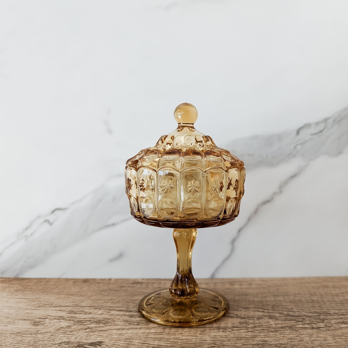 L.G. Wright Amber Glass Covered Candy Dish