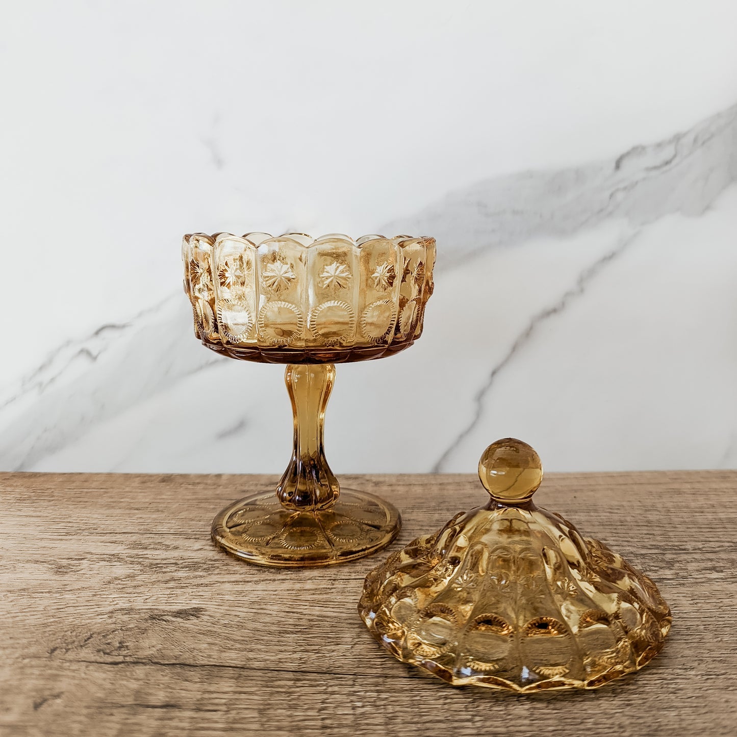 L.G. Wright Amber Glass Covered Candy Dish