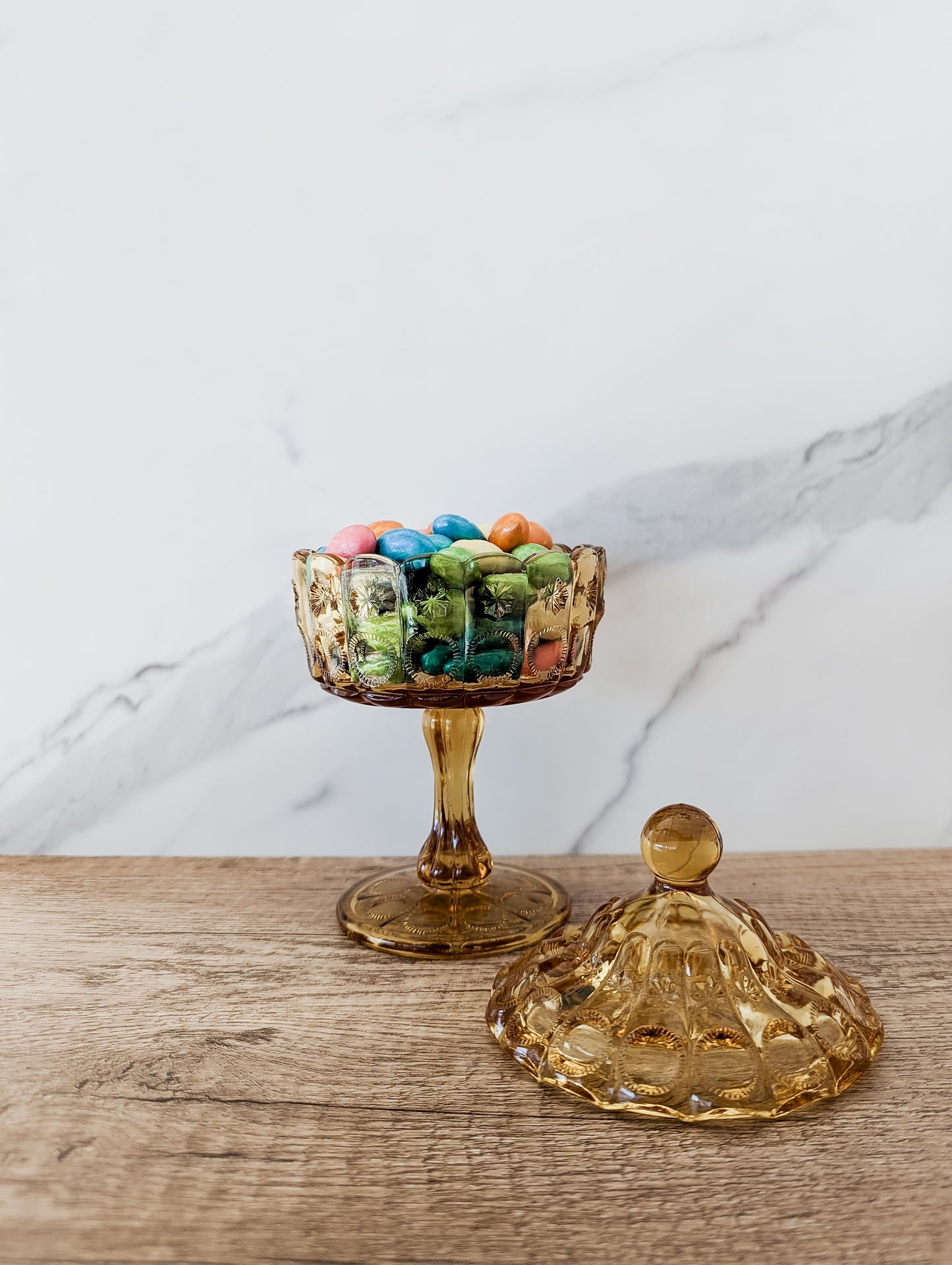 L.G. Wright Amber Glass Covered Candy Dish