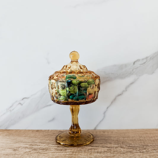 L.G. Wright Amber Glass Covered Candy Dish