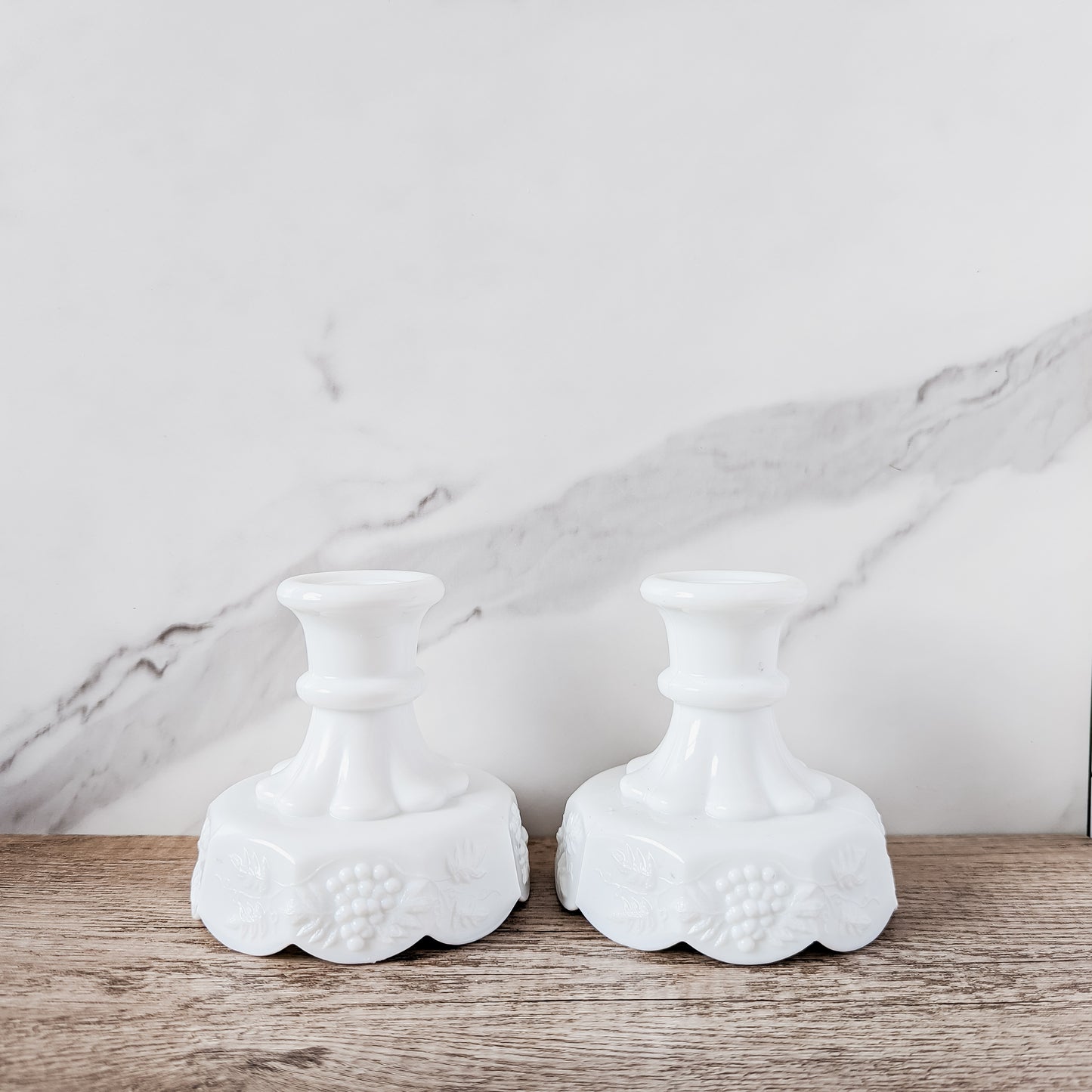Westmoreland Milk Glass "Paneled Grape" Candle Holders (set of 2)
