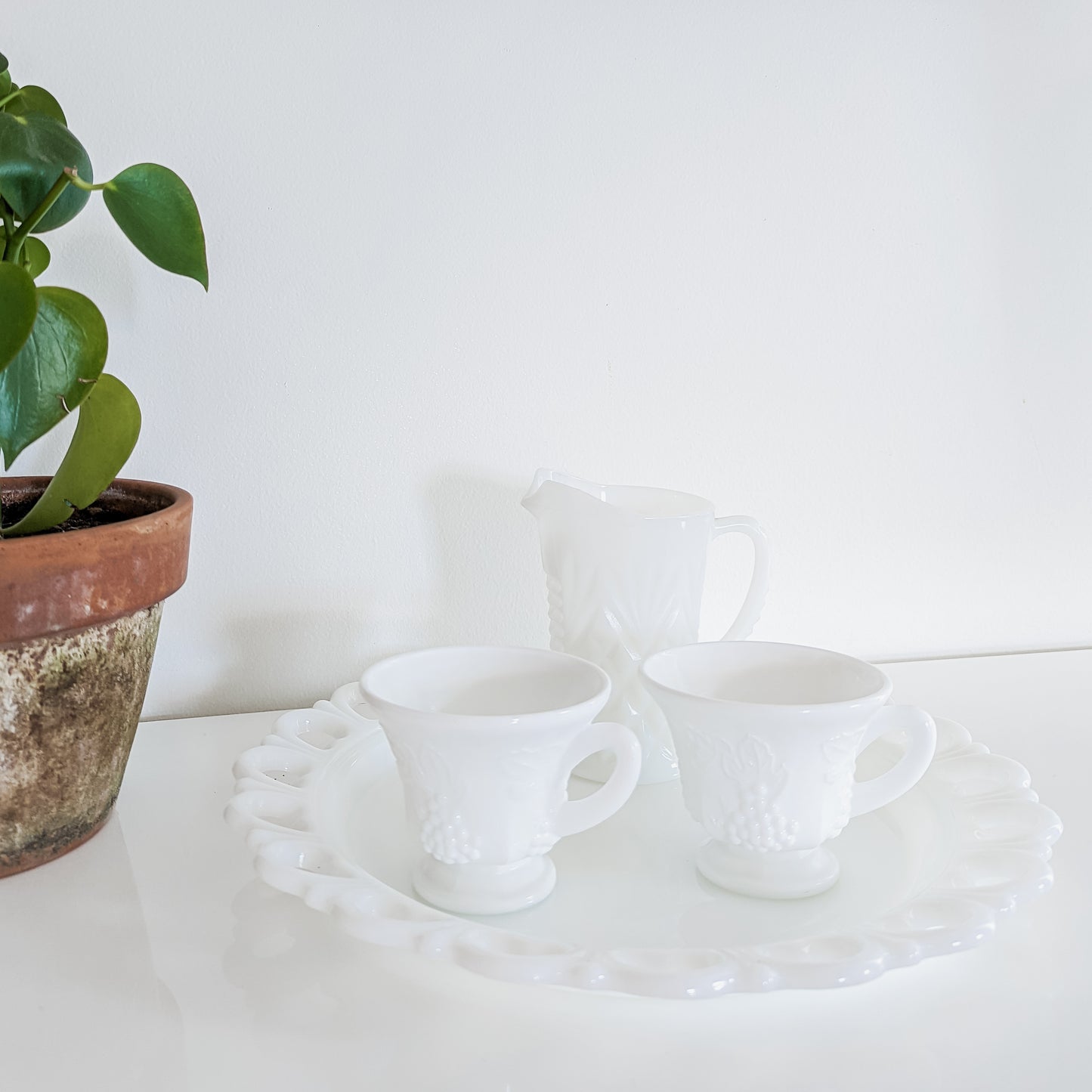 Anchor Hocking "Prescut Pineapple" Milk Glass Creamer