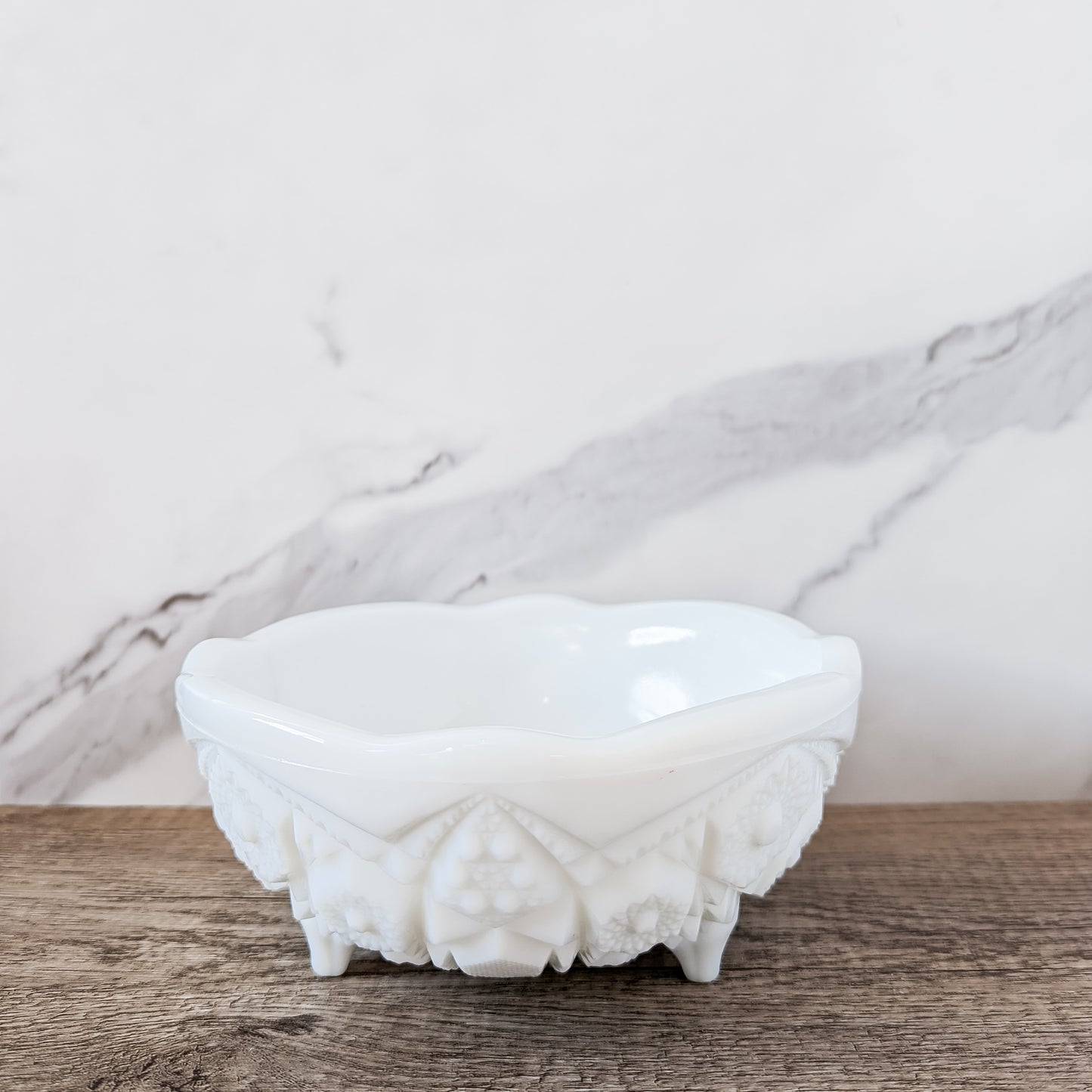 McKee Milk Glass "Toltec" 3-Footed Pedastal Bowl