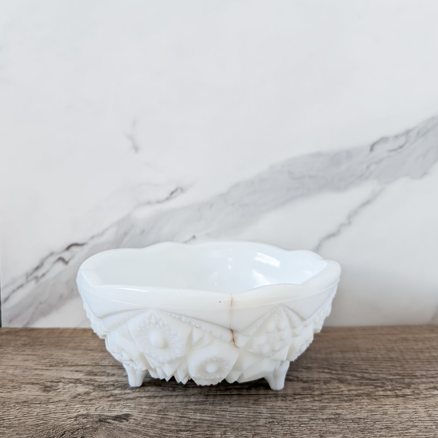 McKee Milk Glass "Toltec" 3-Footed Pedastal Bowl