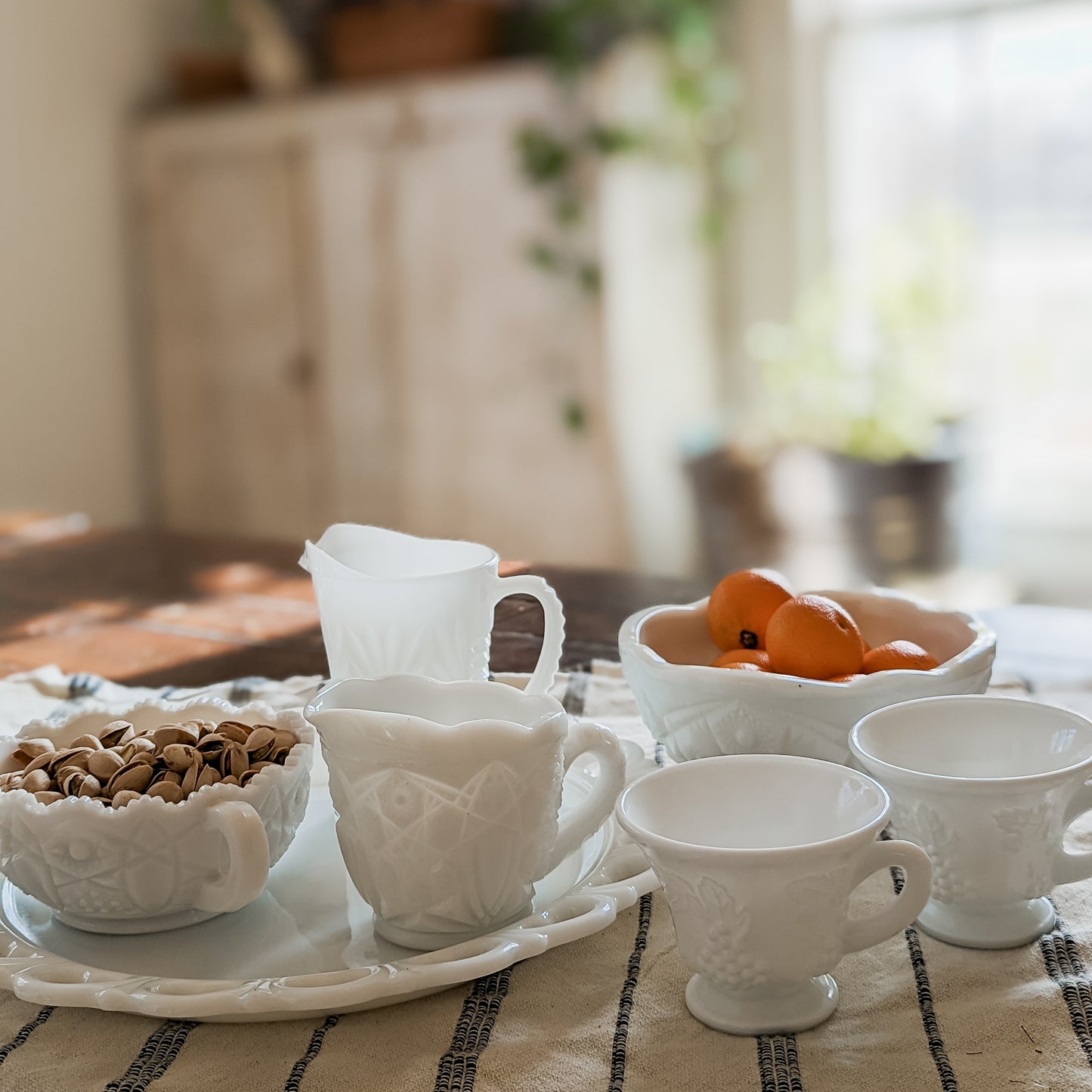 McKee Milk Glass "Toltec" 3-Footed Pedastal Bowl
