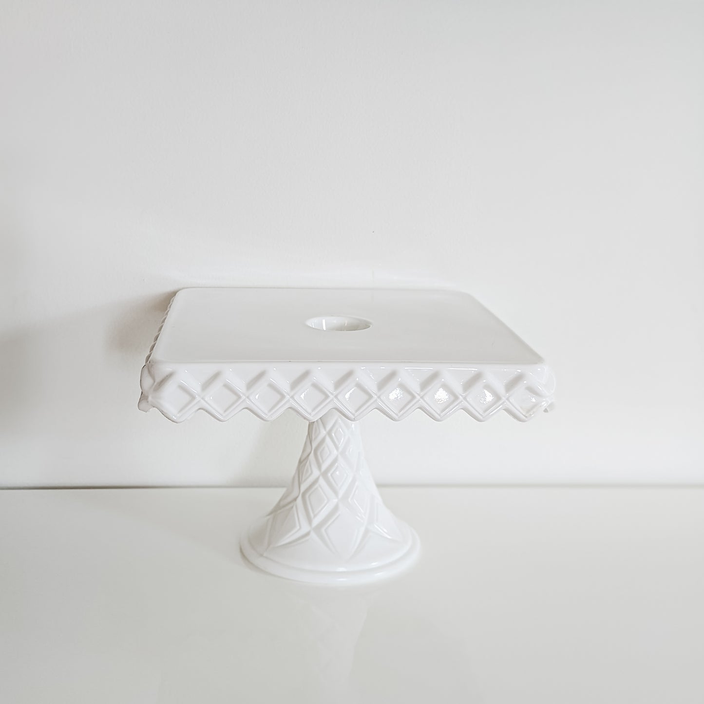 Indiana Milk Glass "Monterey" Pedestal Cake Stand with Rum Well