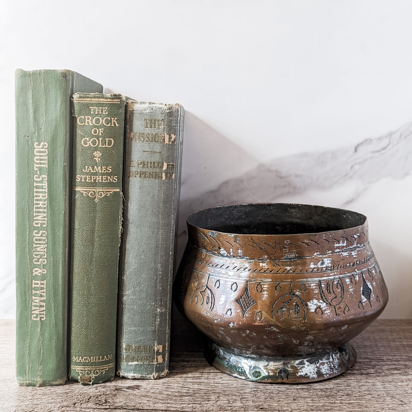 Antique Hand-Engraved Tinned Copper Pedastal Bowl