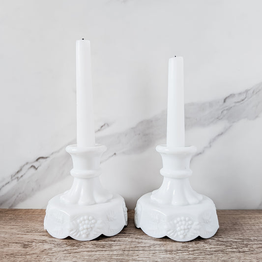 Westmoreland Milk Glass "Paneled Grape" Candle Holders (set of 2)