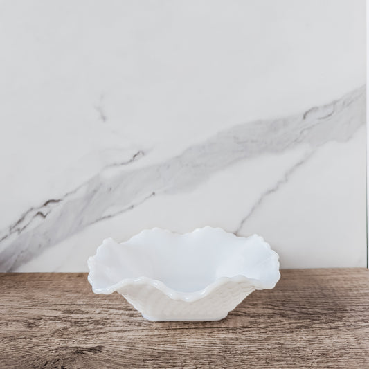 Ruffled Milk Glass Candy Dish