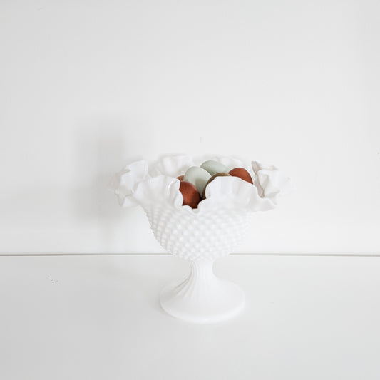 Fenton Ruffled Milk Glass "Hobnail" Compote (large)