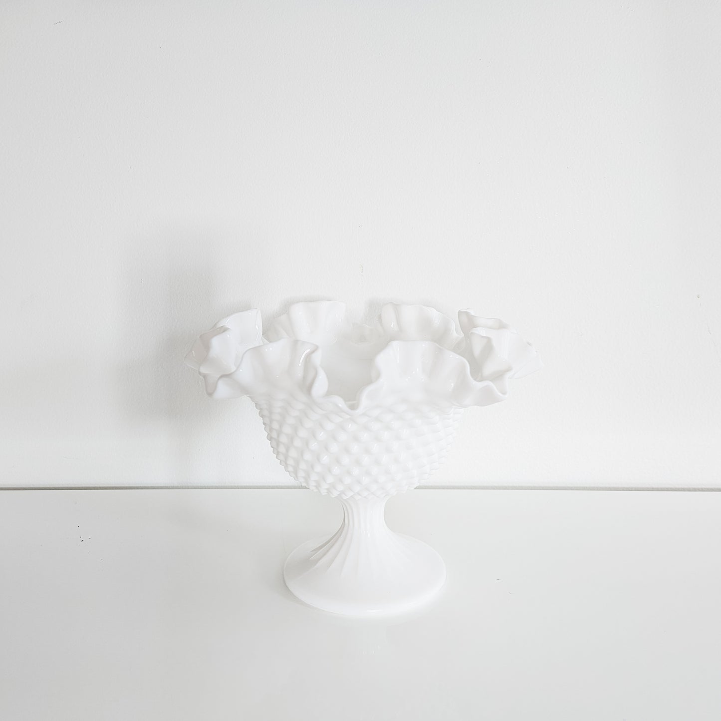 Fenton Ruffled Milk Glass "Hobnail" Compote (large)