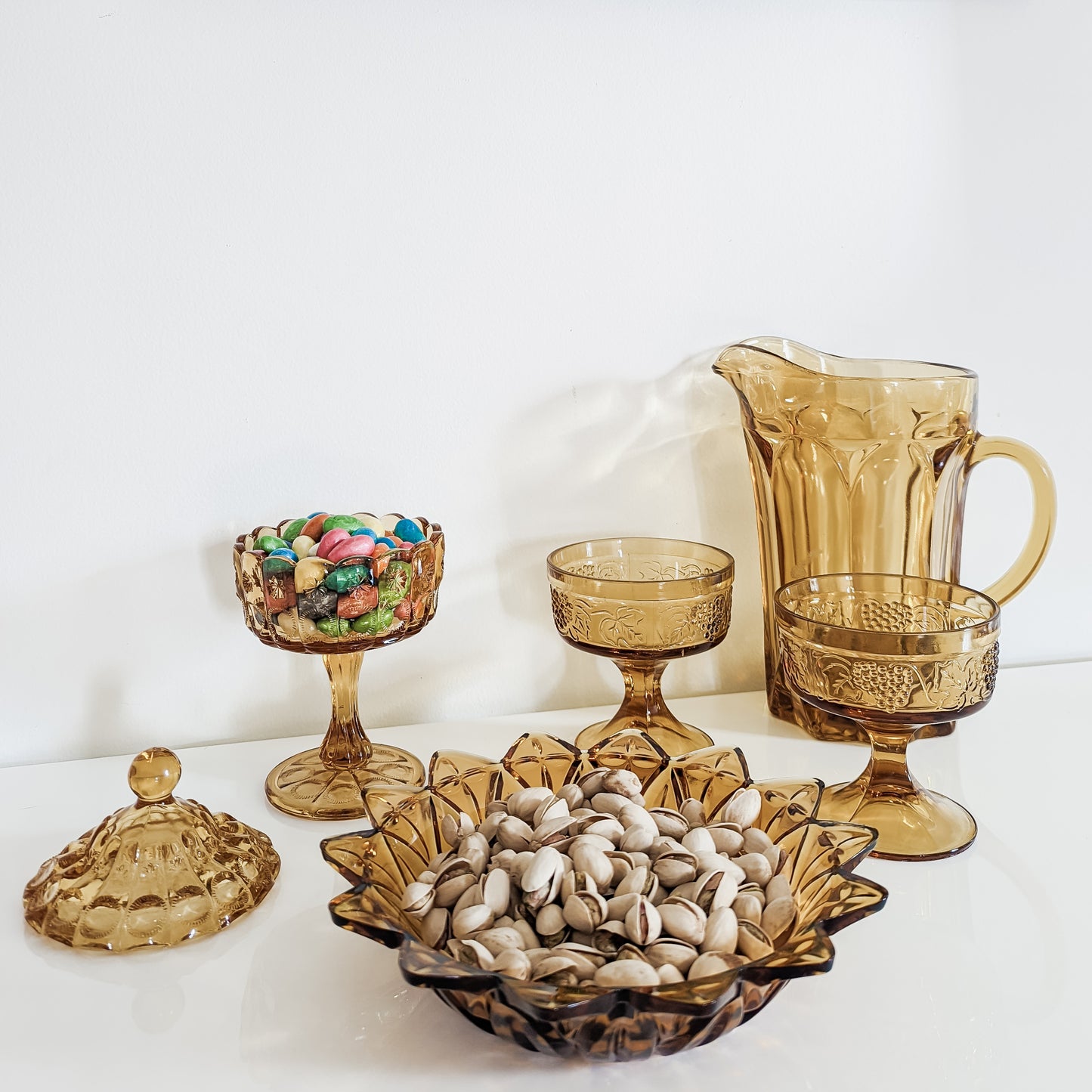 L.G. Wright Amber Glass Covered Candy Dish