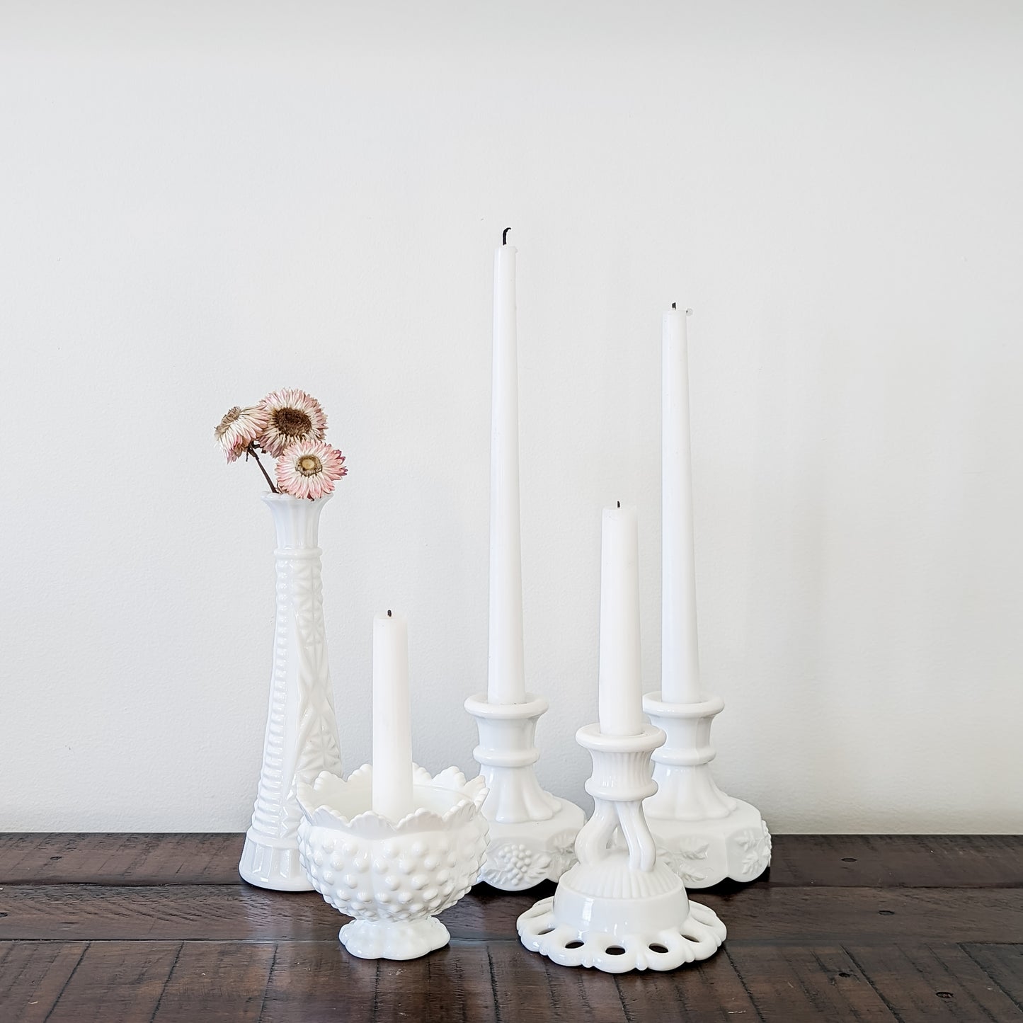 Fenton Hobnail Milk Glass Candle Holder