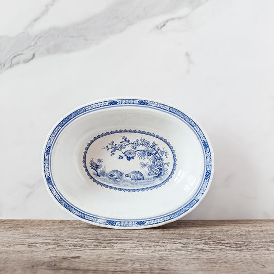 Furnivals Blue "Quail" Oval Serving Bowl