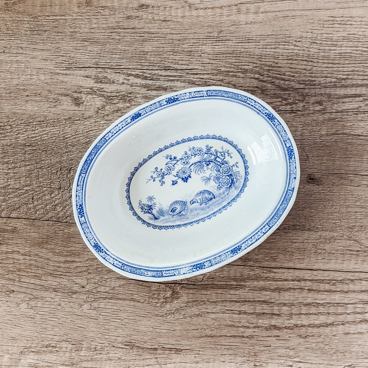 Furnivals Blue "Quail" Oval Serving Bowl