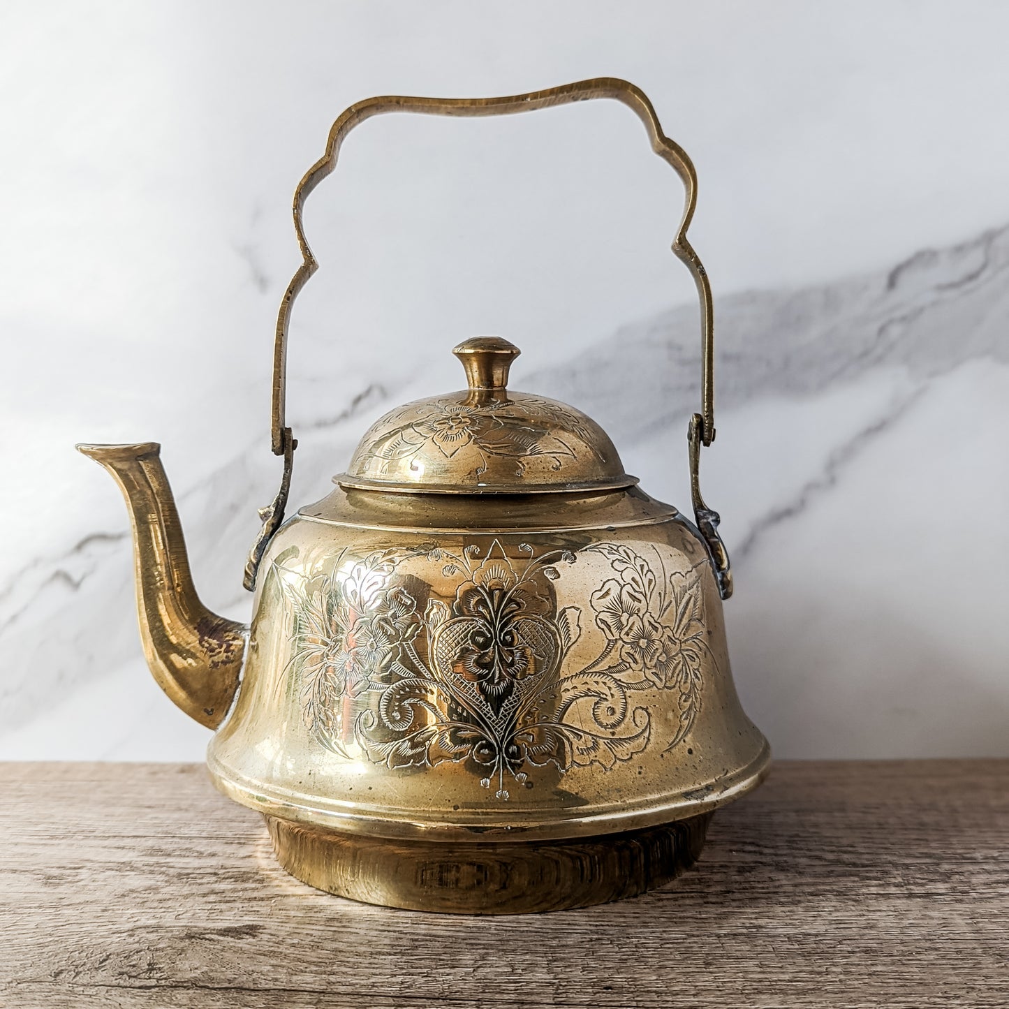 Brass Floral Engraved Tea Pot