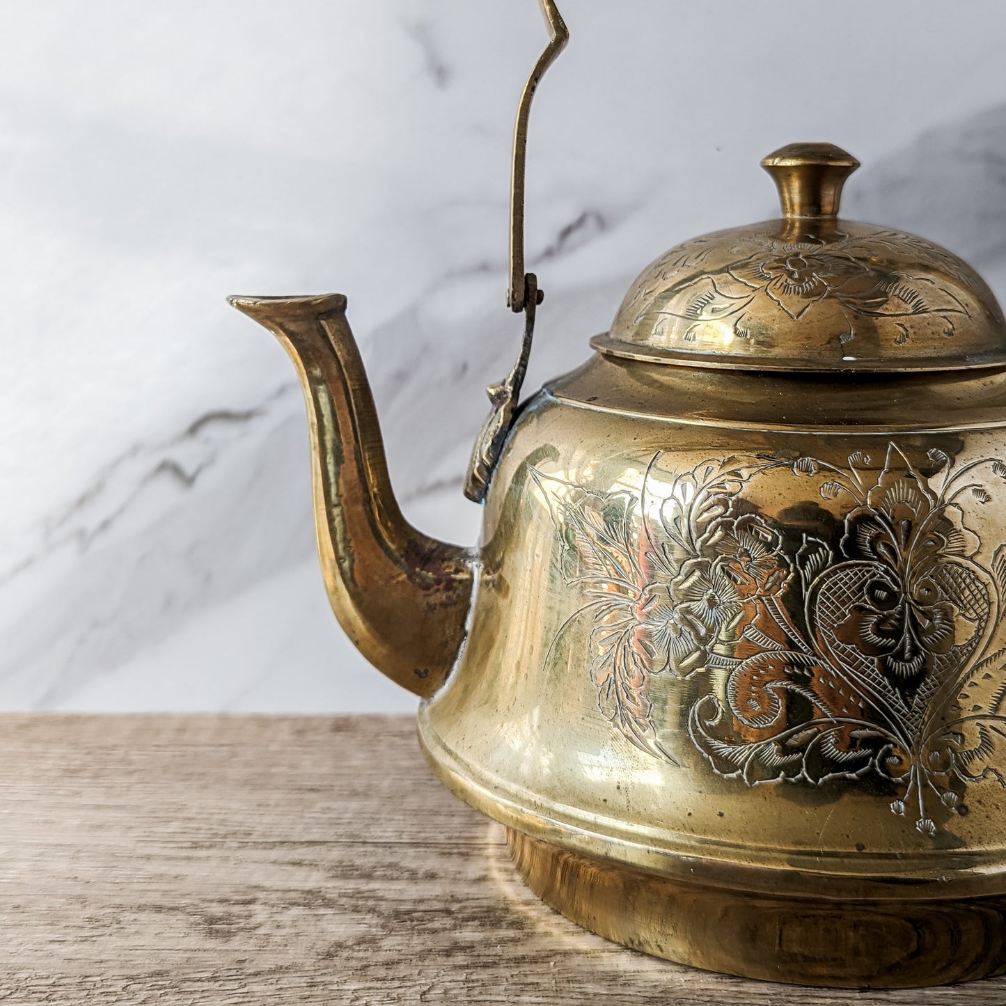 Brass Floral Engraved Tea Pot