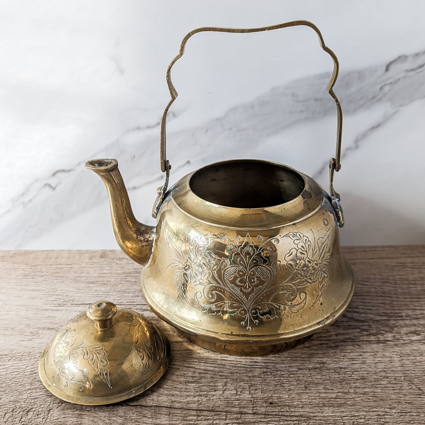 Brass Floral Engraved Tea Pot