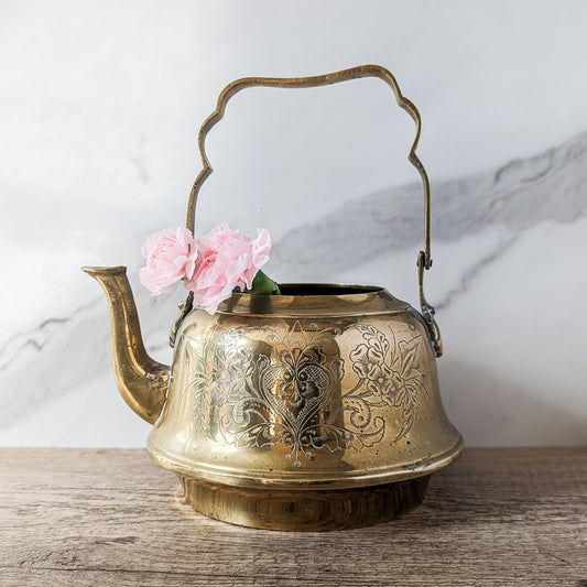 Brass Floral Engraved Tea Pot
