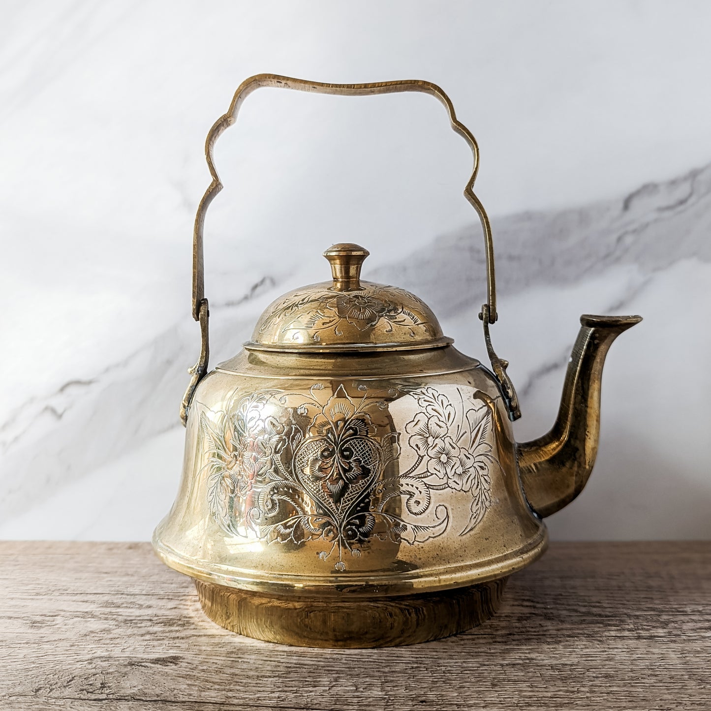 Brass Floral Engraved Tea Pot