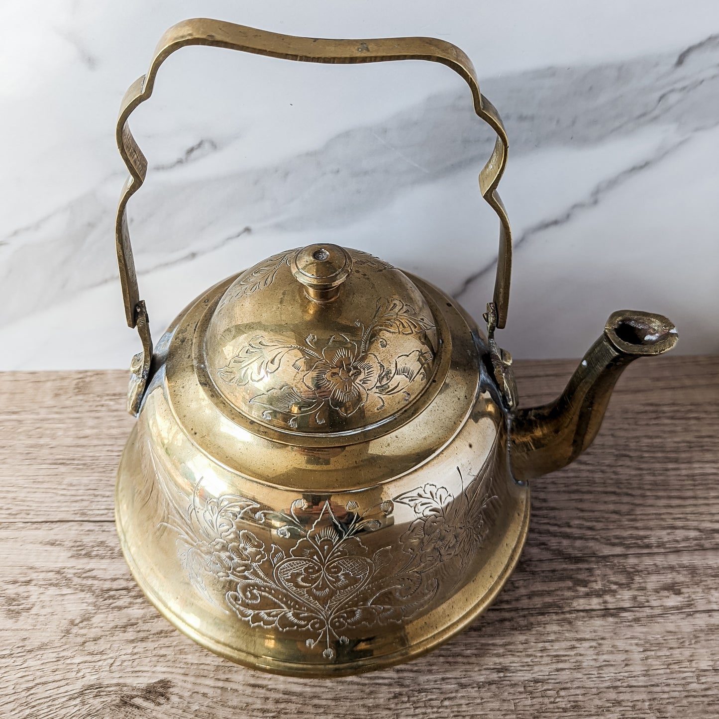 Brass Floral Engraved Tea Pot