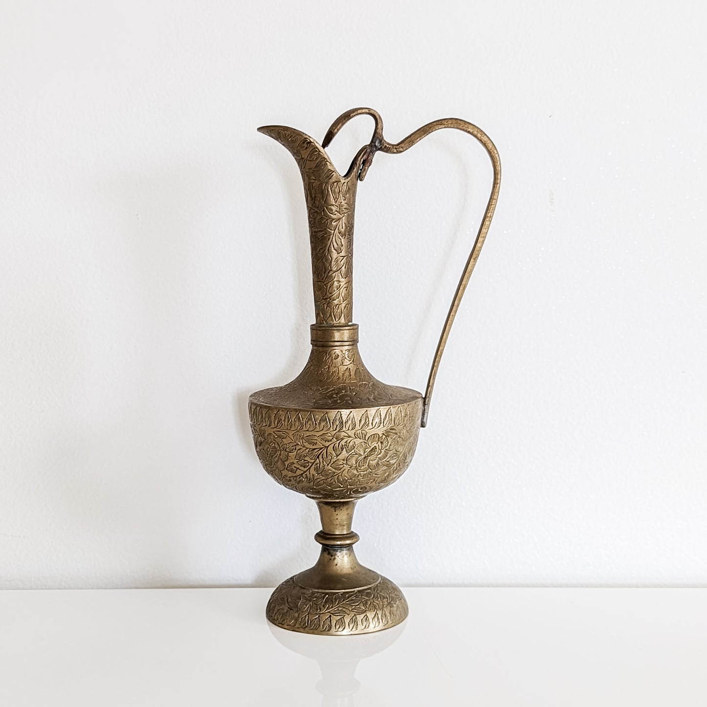 Cobra Head Brass Ewer with Floral Engraving