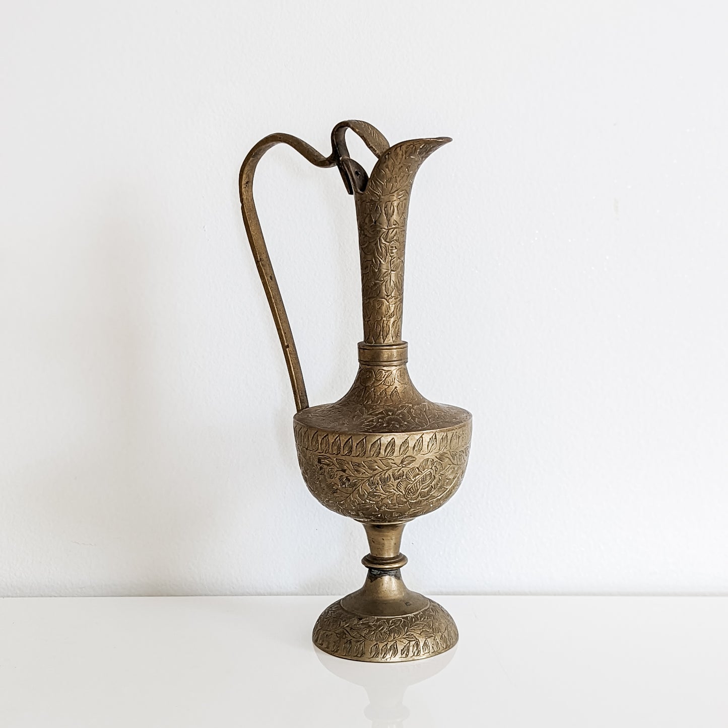 Cobra Head Brass Ewer with Floral Engraving